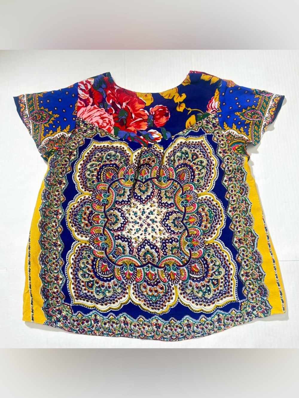 Anthropologie Paisley V-Neck Top in Yellow, Blue, and Purple - Picture 3 of 8